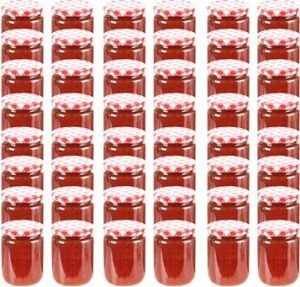 Zaváracie poháre s bieločervenými viečkami 48